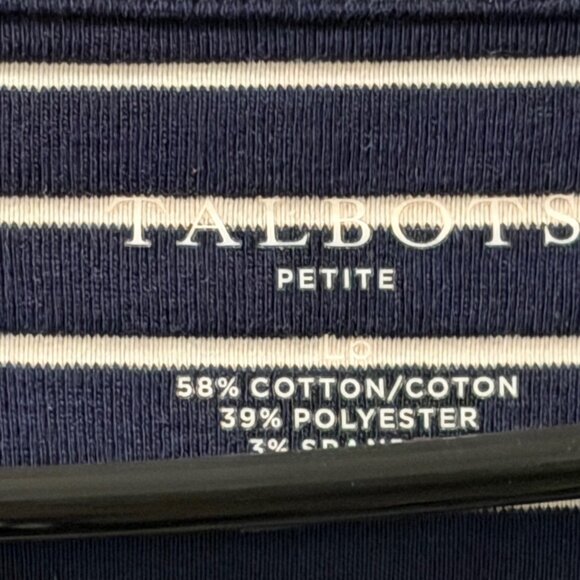 Talbots shirt Sz PL Navy & White Striped Long Sleeve Top Cotton Blend - Picture 4 of 12